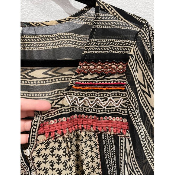 FREE PEOPLE Bohemian Sheer Beaded Long Sleeve Blouse - Picture 5 of 13